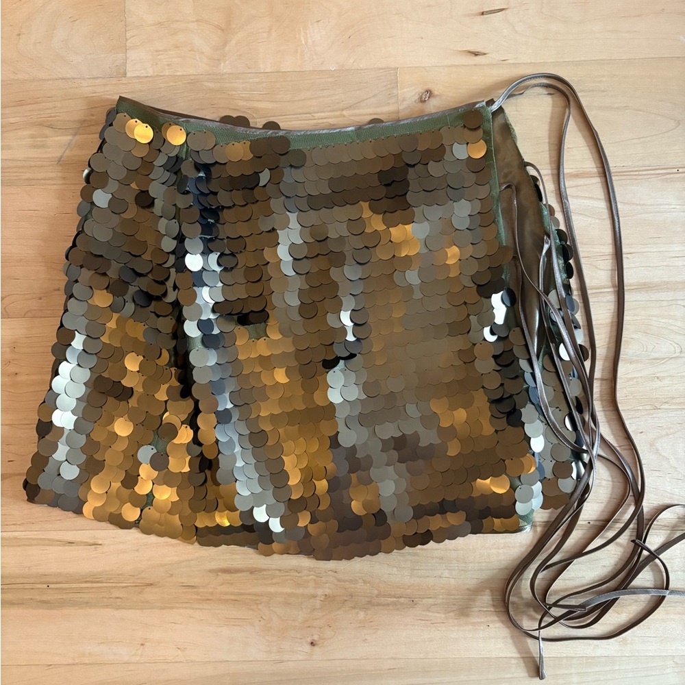 Anthropologie Olive Sequin Mini Skirt